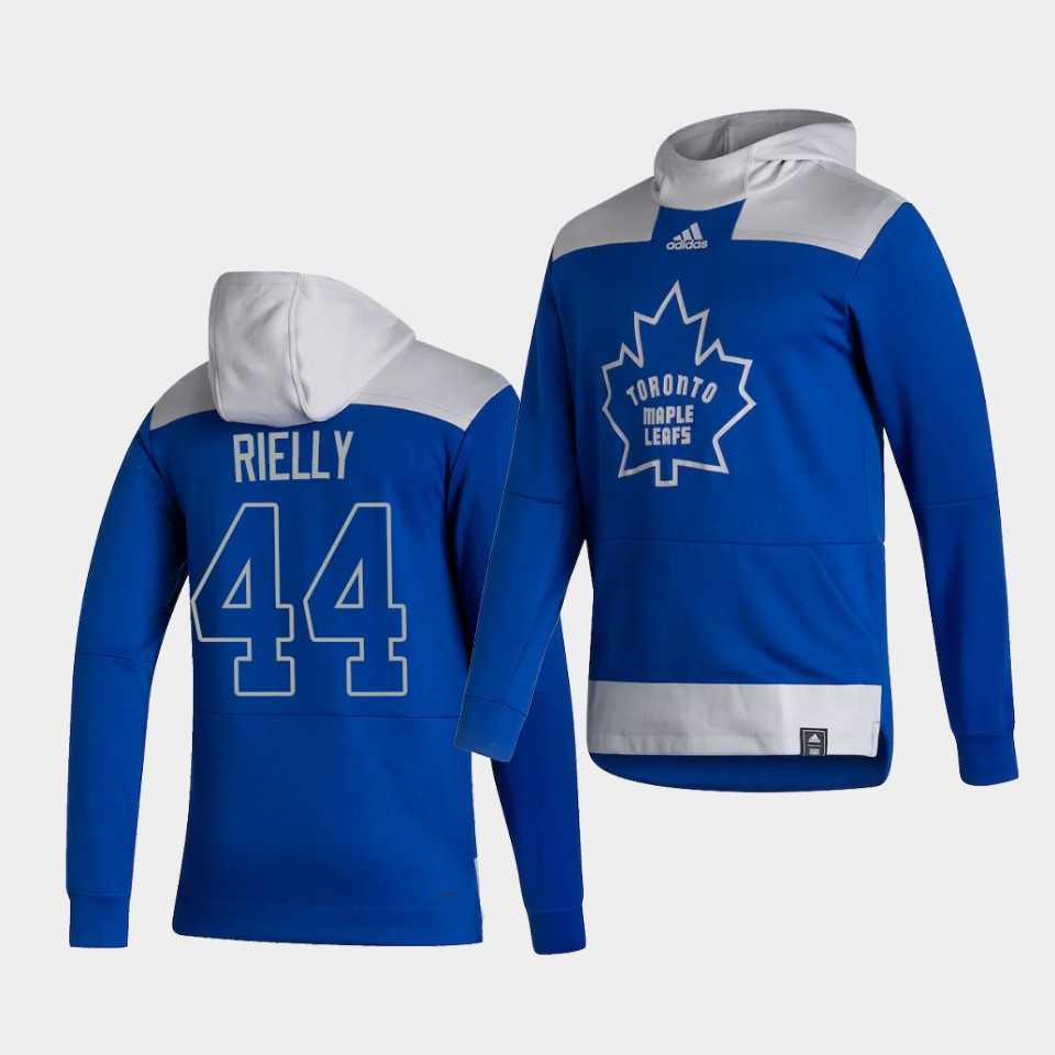 Men Toronto Maple Leafs 44 Rielly Blue NHL 2021 Adidas Pullover Hoodie Jersey